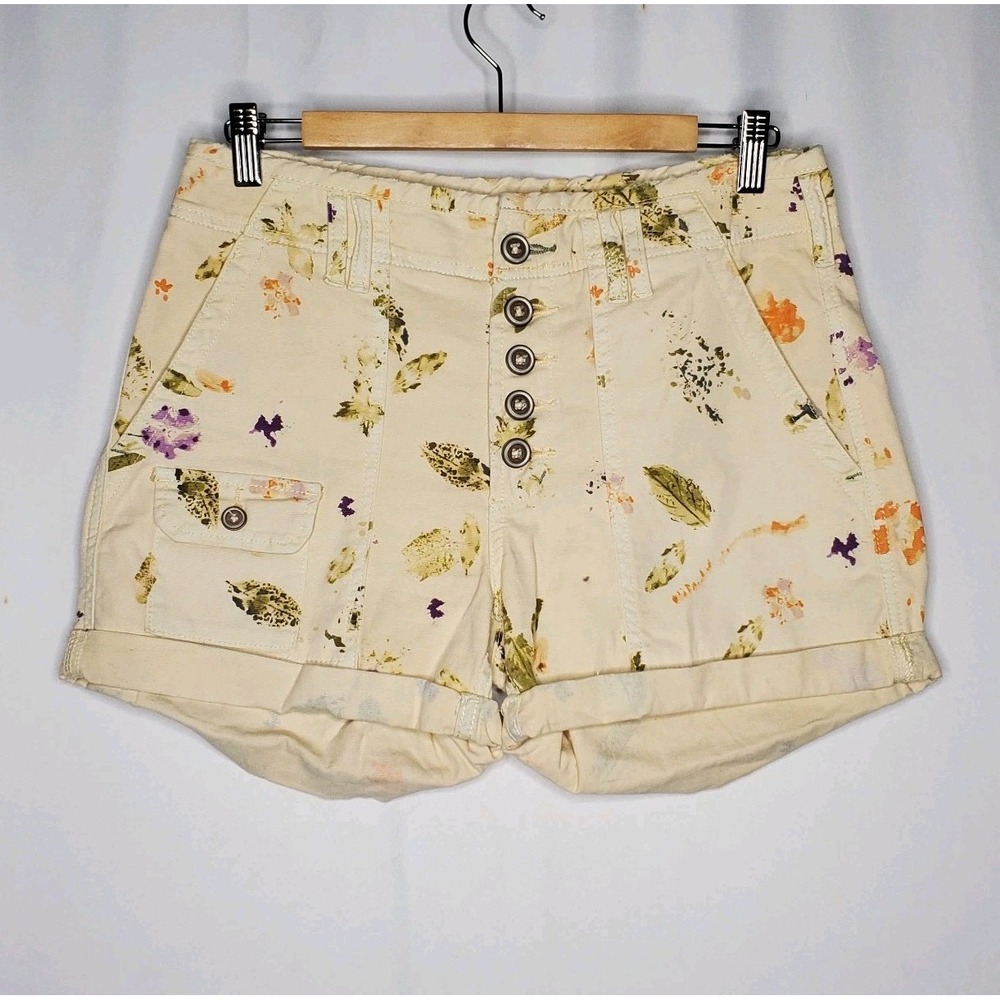 Pilcro Shorts Women 28P Cream Floral Cotton Canvas Button Fly High Rise Pocket